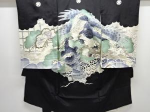 鷹模様刺繍紋付男児着物(内袖・長襦袢付き)